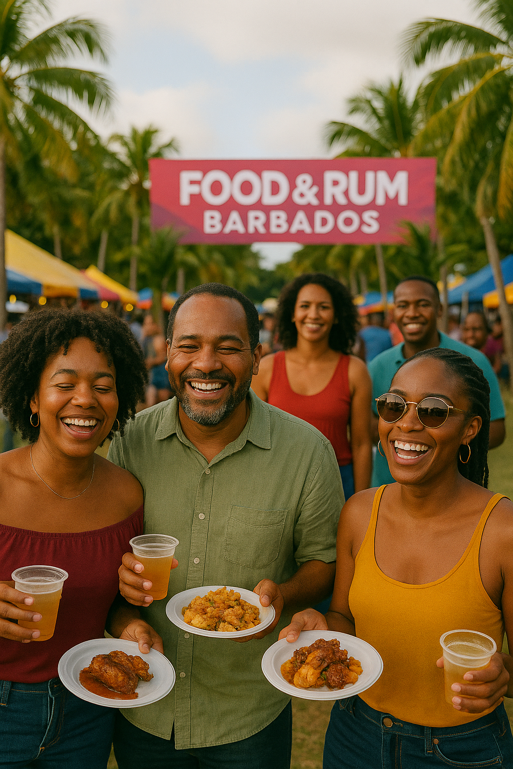 Barbados People in a Food and Rum Festival trying and cooking tradional dishes and celebrating